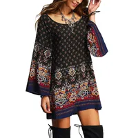 

Clothing womens no minimum order quantity custom vintage printed casual boho mini dress