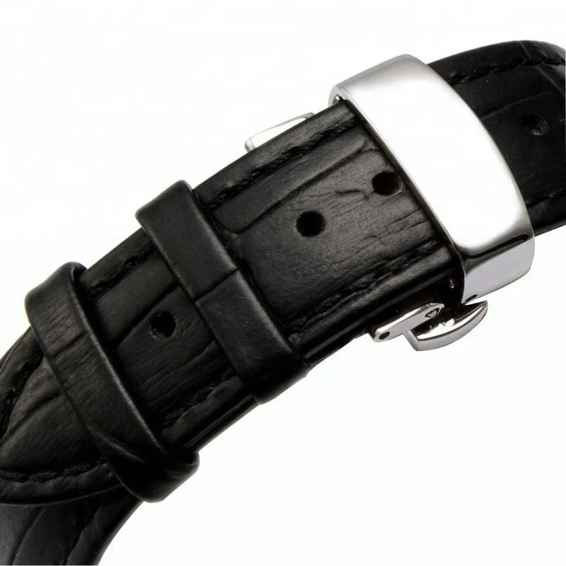
New style calfskin genuine italian leather quick release watch strap with solid butterfly buckle 