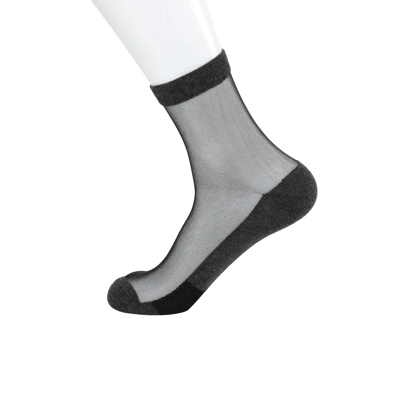 

Cotton sole anti slip transparent nylon nylon spandex ultra thin sheer socks men, White, black, gray, brown, dark blue, dark gray