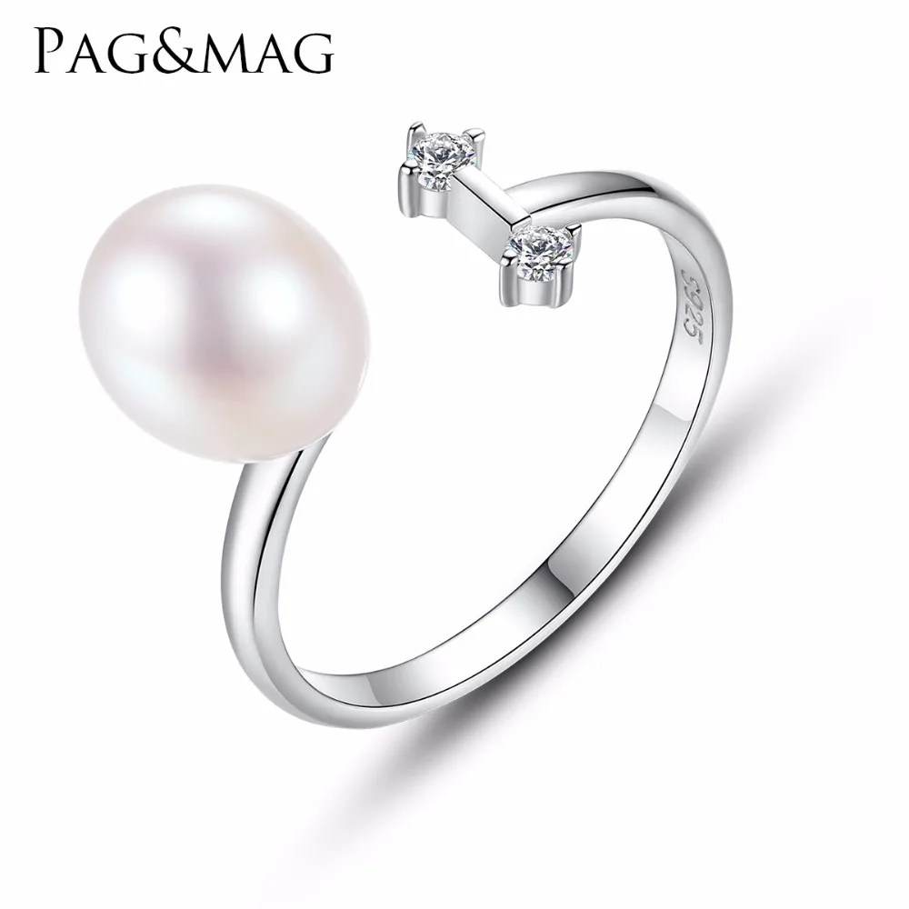 

PAG&MAG Trendy Freesize Comfortable Silver Ring With 8-9mm Freshwater Pearl For Women Party Gift Jewelry