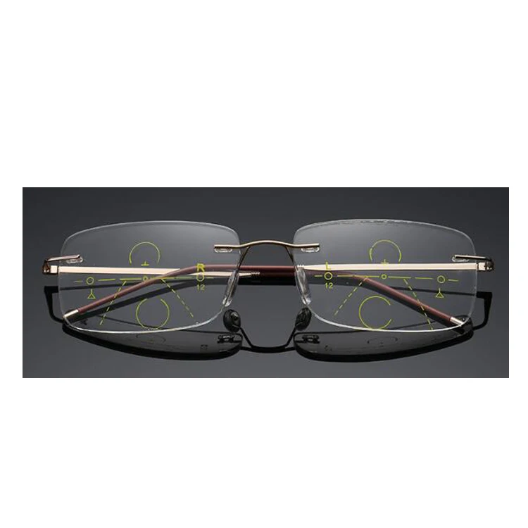 

New super lighI rimless frame intelligent gradient progressive multifocal anti blue blocking lenses reading glasses