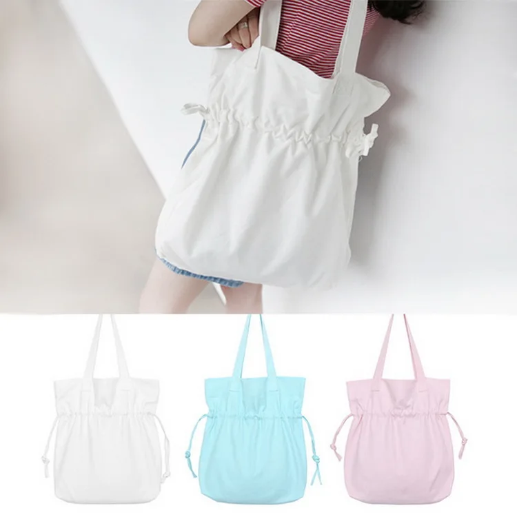 

High Quality Customized Logo Printing Recyclable 12oz Cotton Canvas Drawstring Tote Bag, White, blue, pink