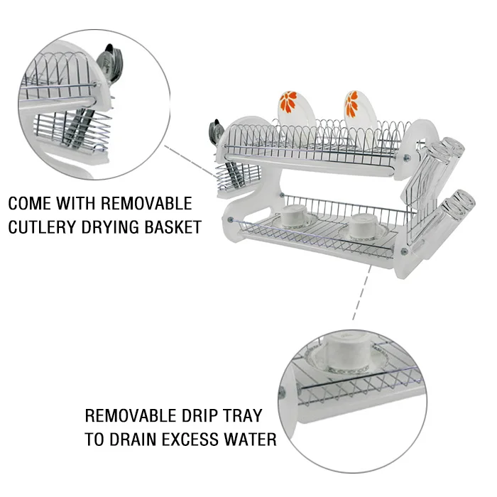Stainless Steel 2 Tier Kitchen Dish Drying Rack Cabinet Dish Rack