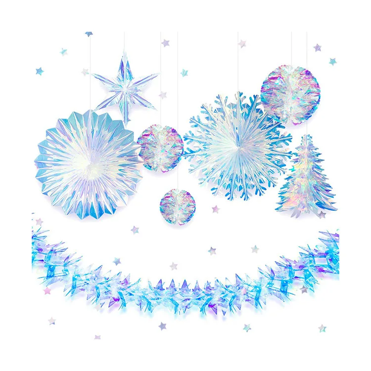 

Nicro 9 Pcs Star Snowflake Hanging Ornaments Rainbow Film Iridescent Party Supplies Iridescent Decoration PET Paper Snowflake