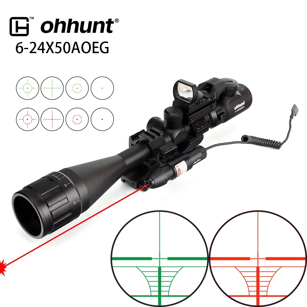 

Ohhunt 6-24x50 AOEG Combo Scope Rangefinder Reticle Hunting Scopes Riflescope With Red dot Laser Sight, Black