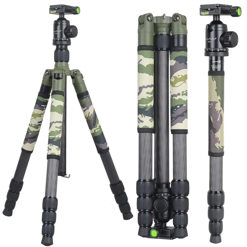 XILETU T284C+FB1 Professional Flexible Carbon Fiber Camera Tripod Camo hunting Tripod Stand
