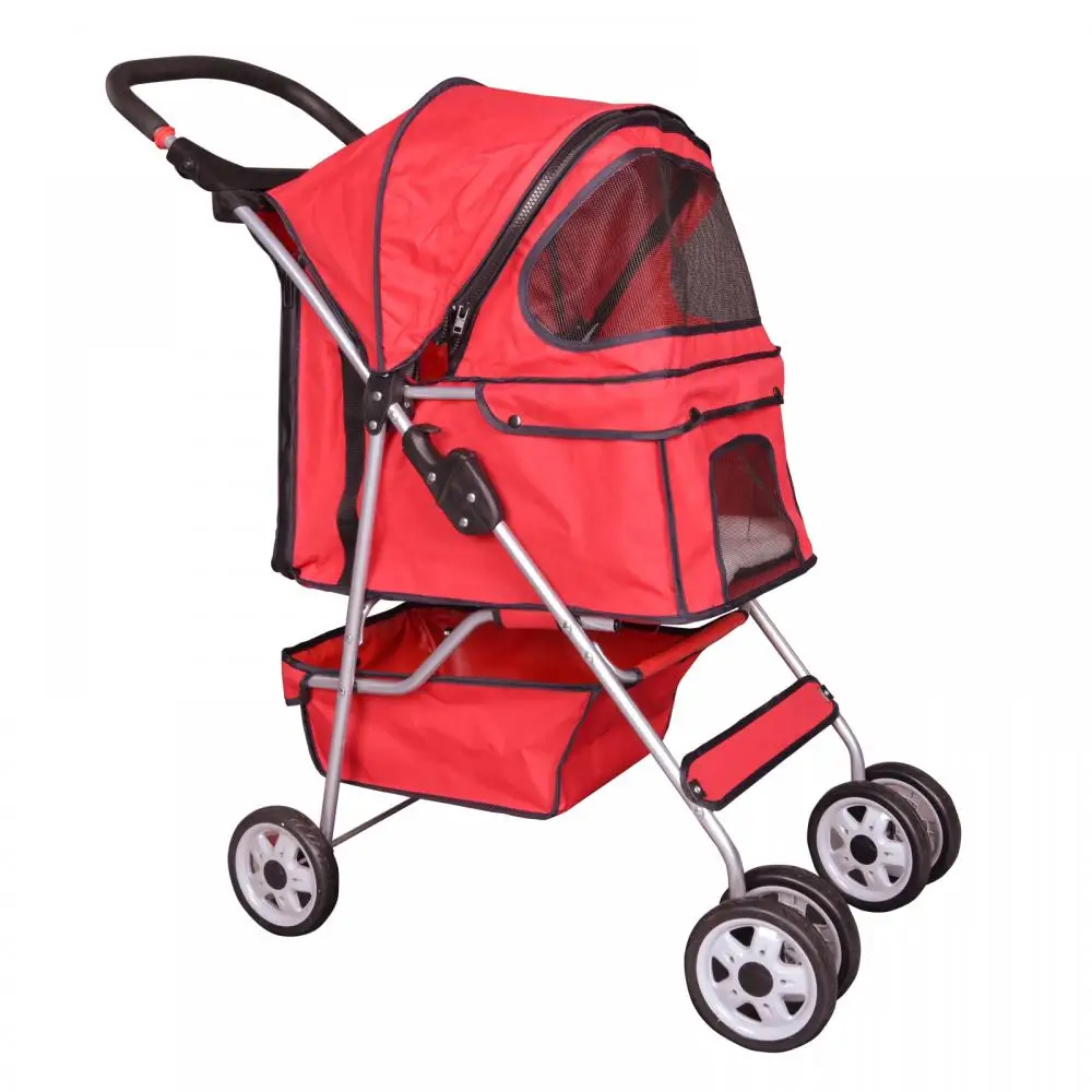 
Competitive 4 Wheels Dog Cat Trolley Travel Folding Twin Pet stroller 