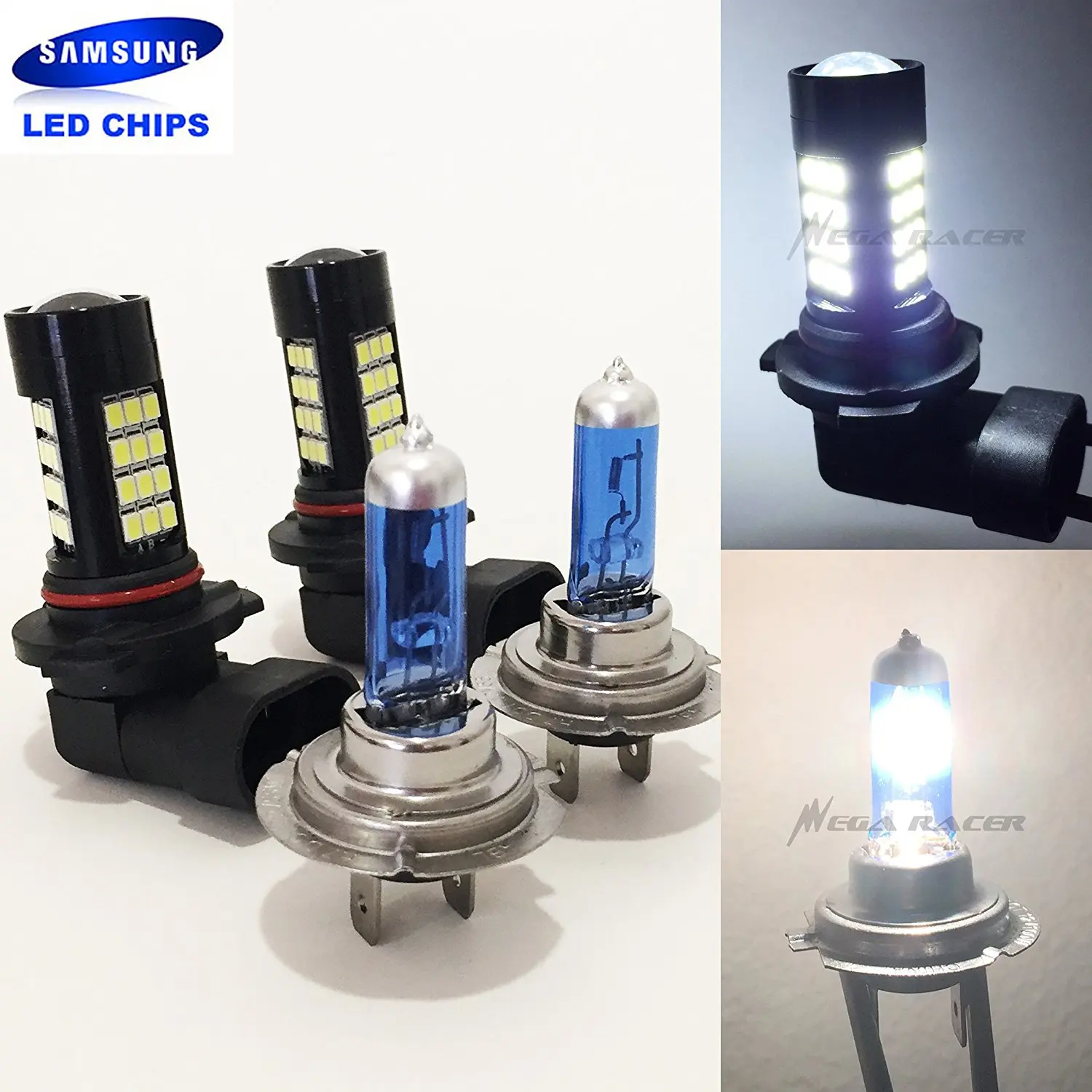 Combo H11 9005-HB3 Samsung LED 57 SMD White 6K Headlight Light Bulb Hi Low Beam