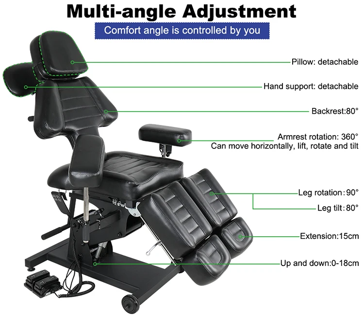 hot sell high-grade tattoo chairs professional leather black bed tattoo equipment