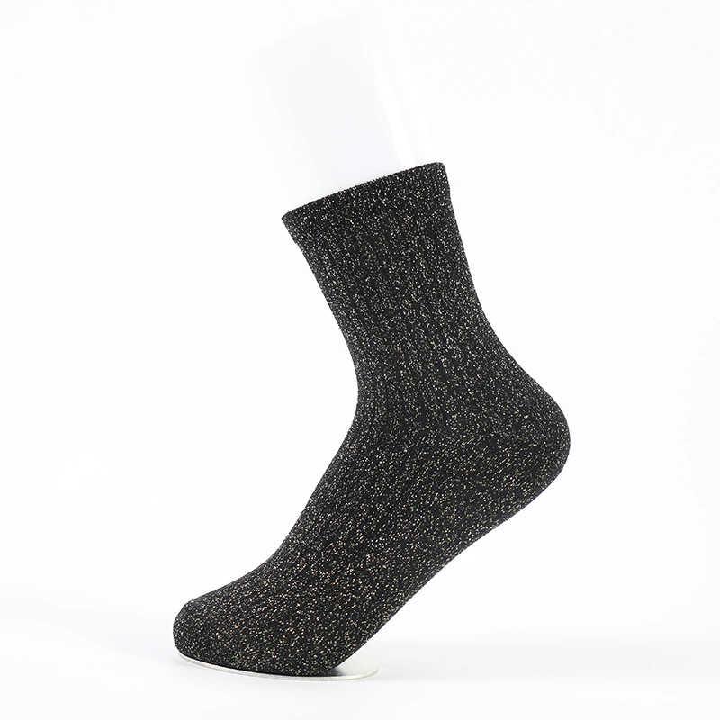 

Wholesale Spring Sparking Solid Color Shinning Lurex Crew Bling Socks For Women In Korea, As pic