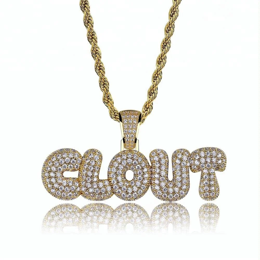 

Gold Plated Personality Letter CLOUT Stitching Hip Hop Jewelry Men's Pendant Necklace