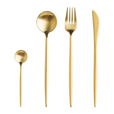 

High Quality Matte Golden Cutlery Set 18/10 Spoon Fork Knife, Gold or sliver for cutlery