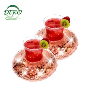 Image of Custom Swimming Drink Beverage Round Inflatable glitter sparkly shiny Pool Float Cup Drink Holder For floating Pool