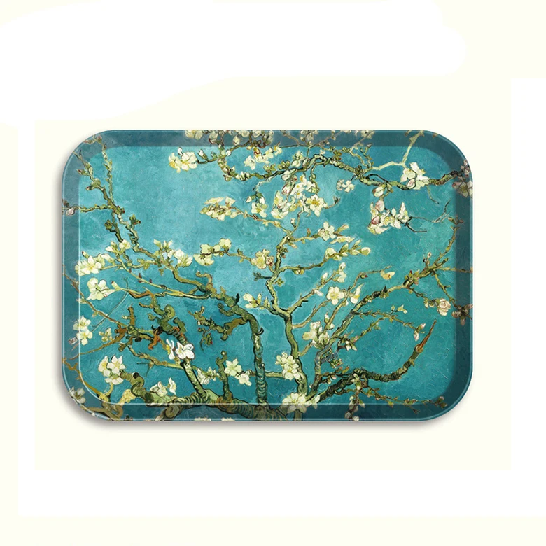 Wholesale homewares rectangular OEM custom print plastic tray coffee cake food decorative wedding melamine flower tea tray