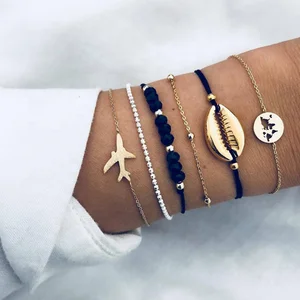 New Fashion Plated Shell Airplane Bead Chain Map Bracelet Set Couple Bracelets