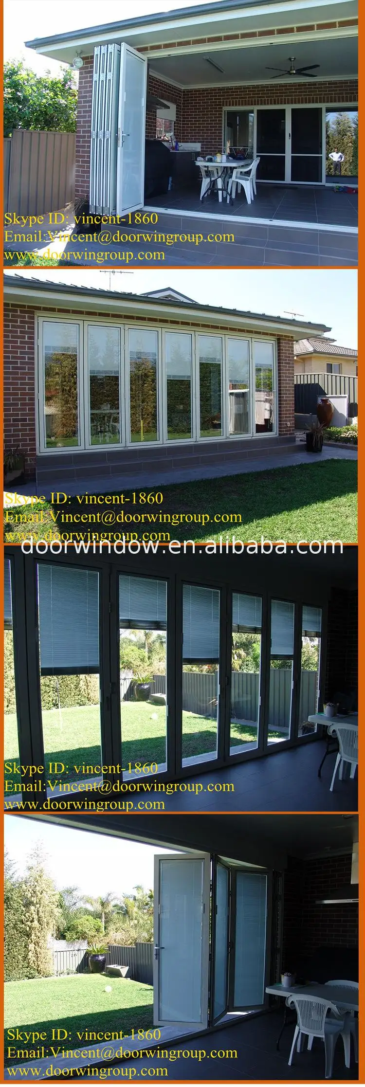 Aluminum interior hinge for folding door glass multi openning window and