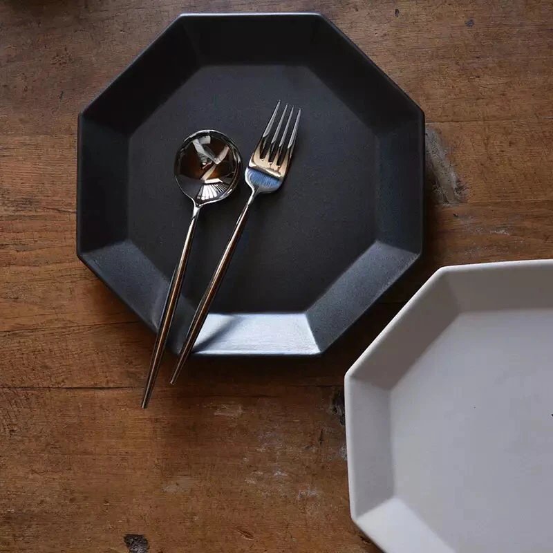 Smooth Surface Hexagon Shape Western Black Ceramic Cheap Dinner Plate Set For Dinner Buy Cheap