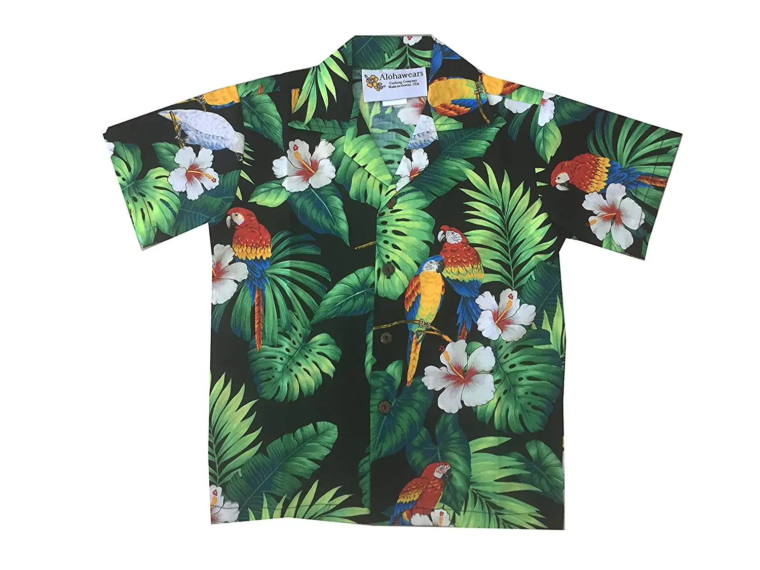 Boys Tropical Parrot Hawaiian Luau Cruise Aloha Shirt Made in Hawaii