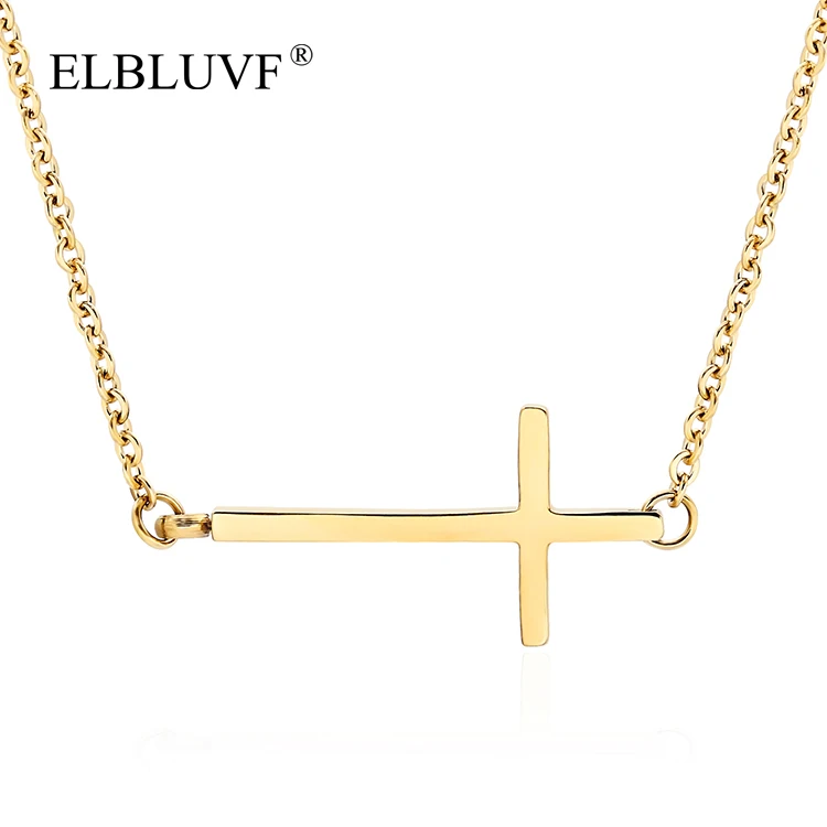 

ELBLUVF Stainless Steel Simple Religious Jesus Christ Cross Pendant Necklace Jewelry For Girls/Ladies/Women, Glod;rose gold;stainless steel