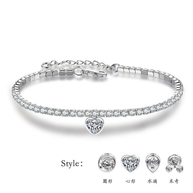 

KIKI 4 Designs 2019 Women Crystal Bracelet Tennis Bracelet Silver Bracelet, Silver color