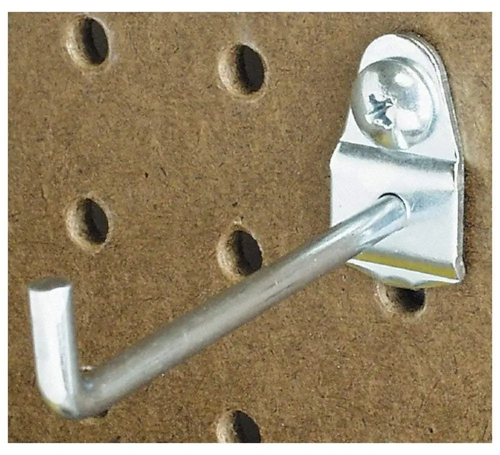 3/16" Diam, 1-1/8" Long, Straight Arm Pegboard Hood, 1-1/2" Projection, 90 Bend Angle, 1/2" Bend Length, Steel (10 Pack)