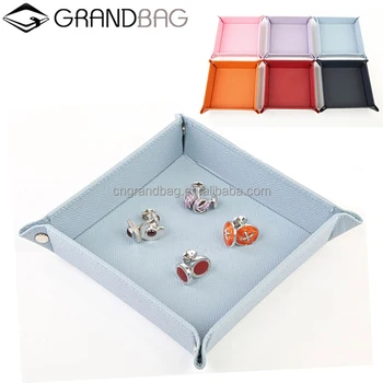 Square Shaped Leather Storage Tray Pack Flat Cable Salver Valet