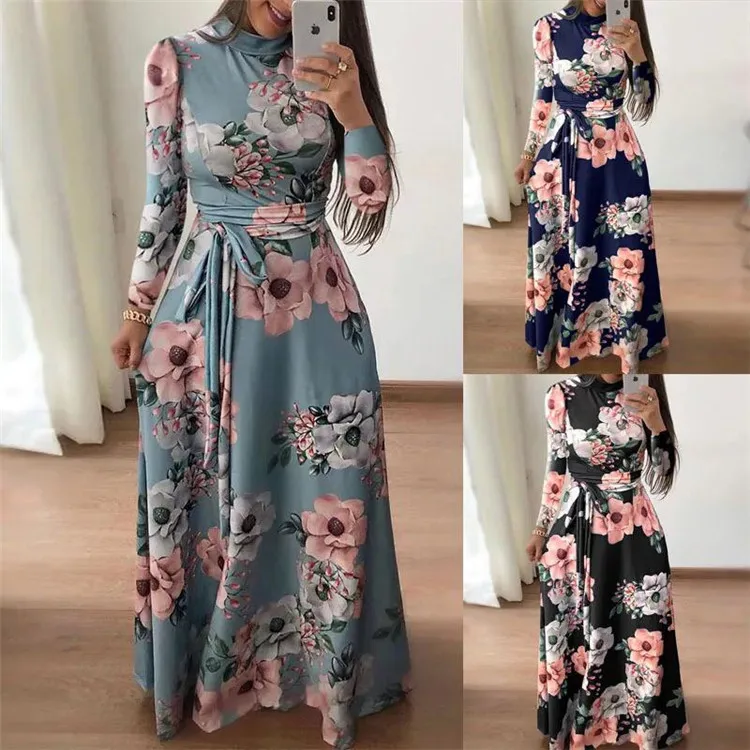 

Fashion printing indonesia muslim women long dress, Black,navy,light blue
