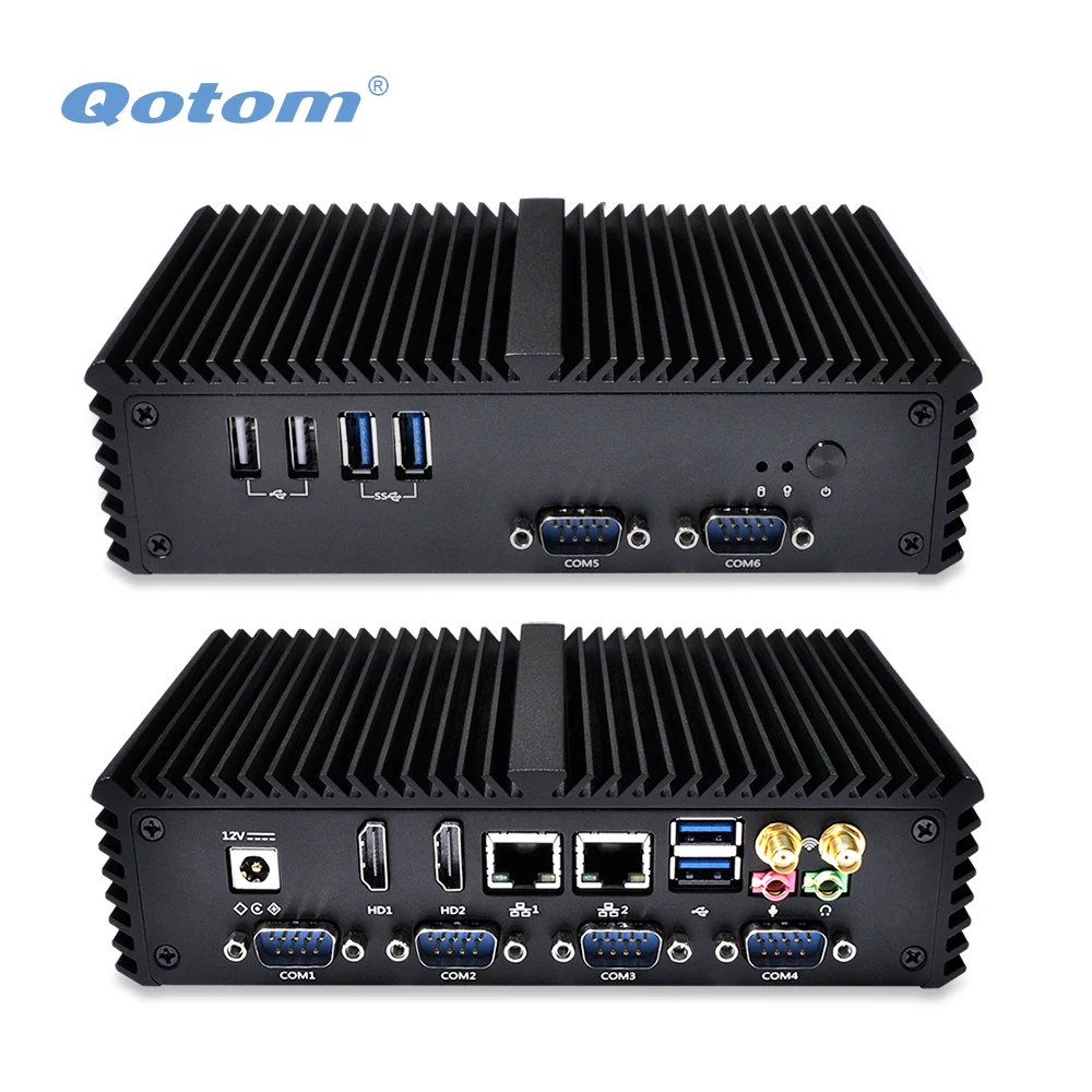 

QOTOM Mini PC Q305P with Celeron 3205U processor, X86 Mini Desktop with 6 RS232 Ports, Barebone PC Fanless