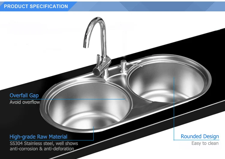 Free Sample Simple Modern Design Stainless Steel Double Bowl Round