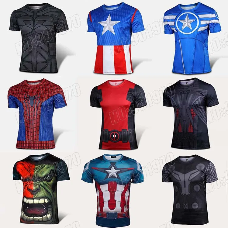 

Marvel Captain America 2 Super Hero lycra compression tights sport T shirt Men fitness clothing short sleeves T shirt, As the picture