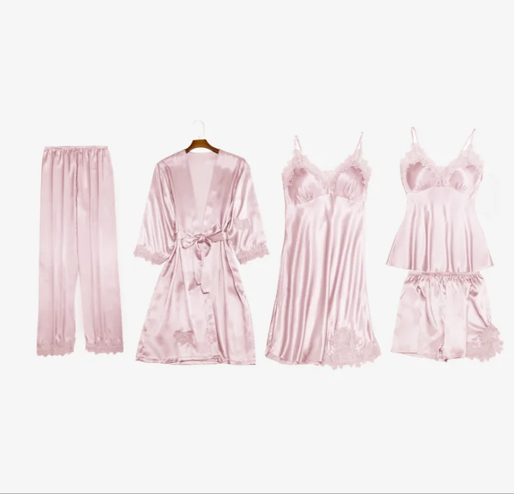 Best selling silk women's five-piece pajamas