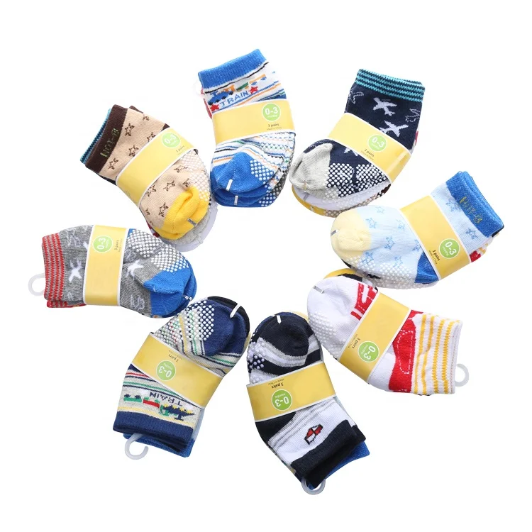 

0-12 month non slip newborn baby socks 3-pack, Mixed