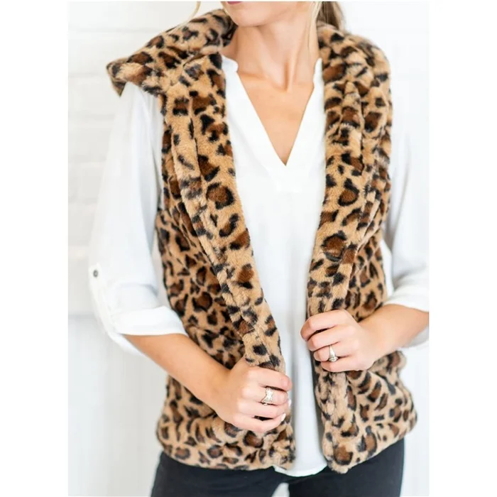 

In Stock Fashionable Women Leopard Hooded Vest, Pic