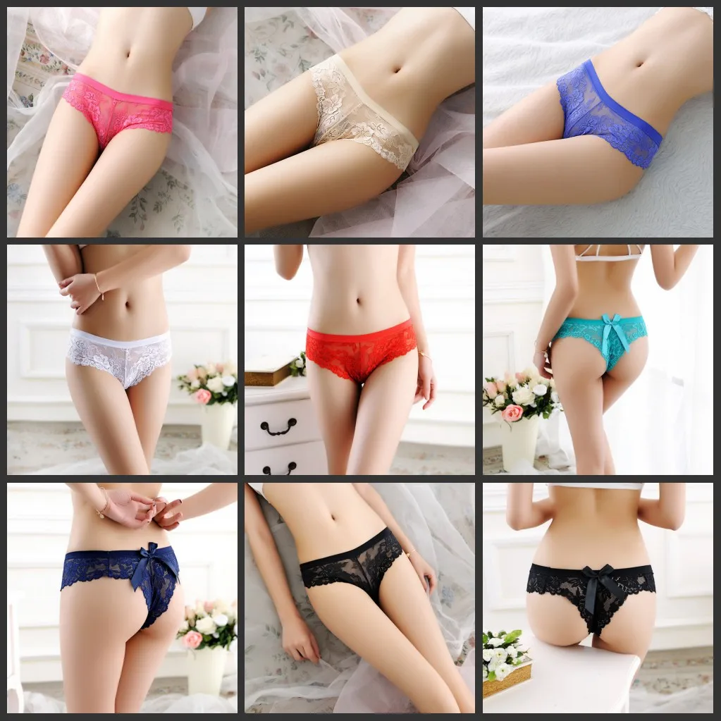 Women's Wide Waistband Lingerie Back Bowknot Panties Lace Knickers