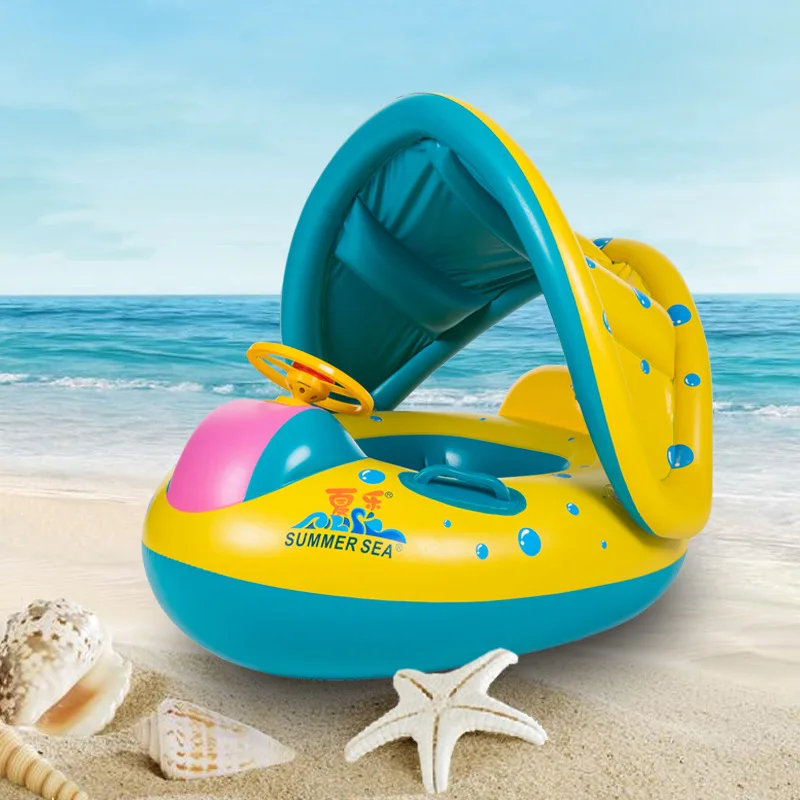 

Children's Swimming Ring Thicken Children's Swimming Seat Sun Protection Shade Water Toy, Yellow