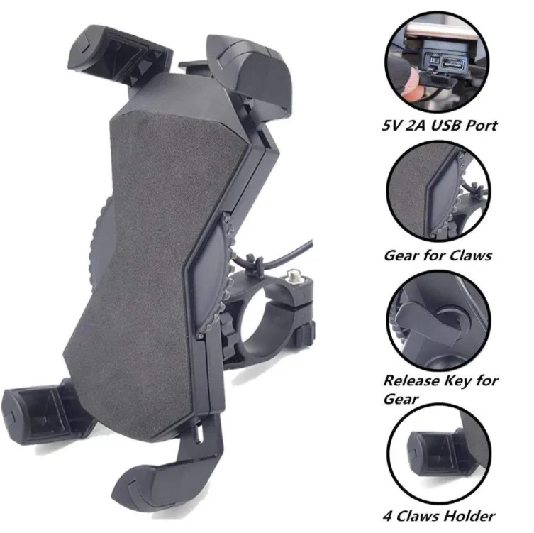 Waterproof Motorcycle  cell Phone Holder with 5V 2A USB Charger for motorbike Devices on Handlebar