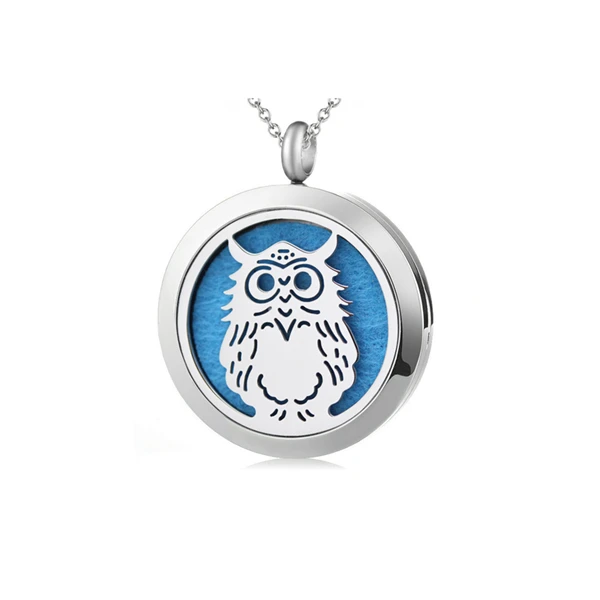 

Wholesale Owl design aromatherapy jewelry stainless steel essential oil diffuser necklace