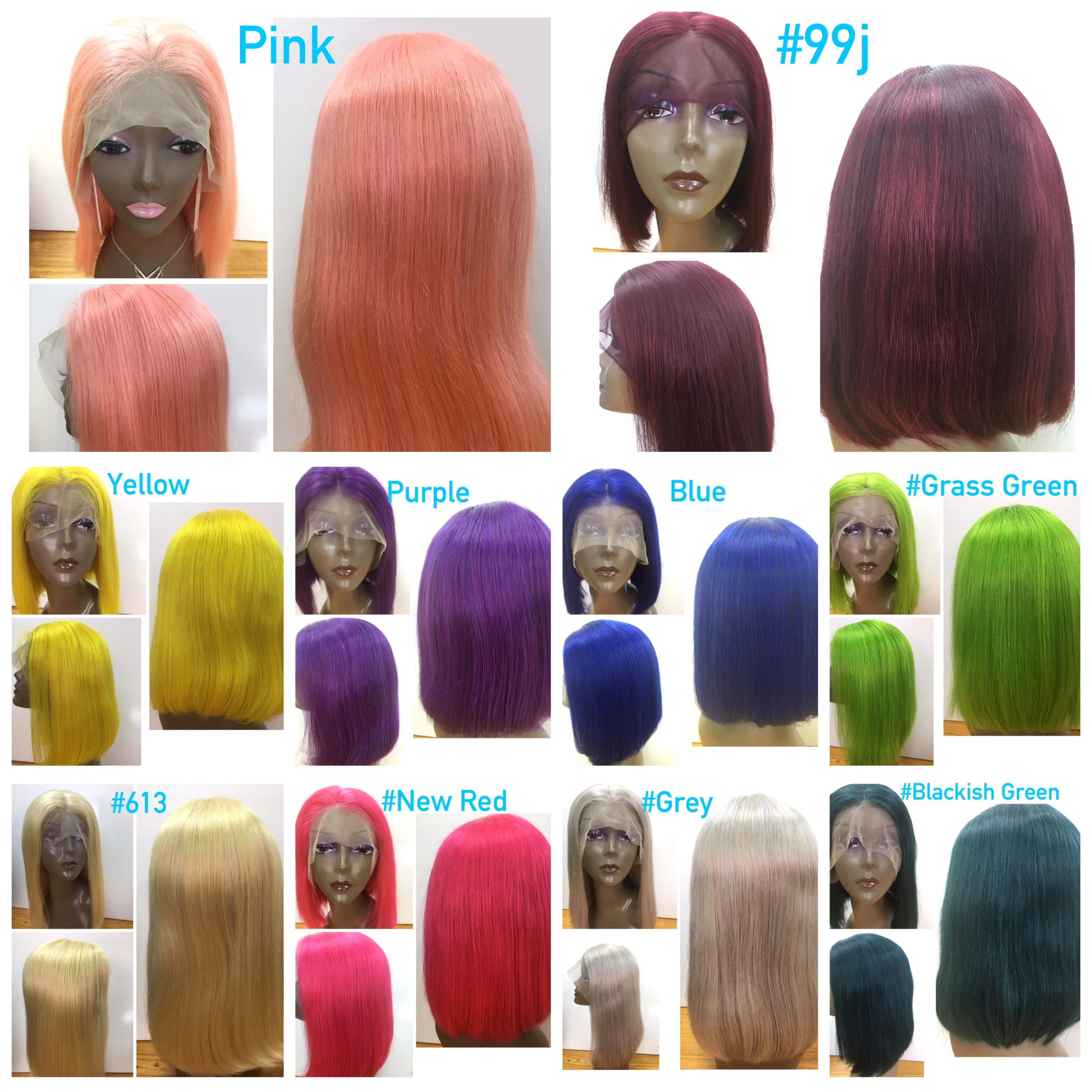 20 colors human hair wig colored lace front wig #grey /#99J /#1B 613 /#1B 27 bob lace wig