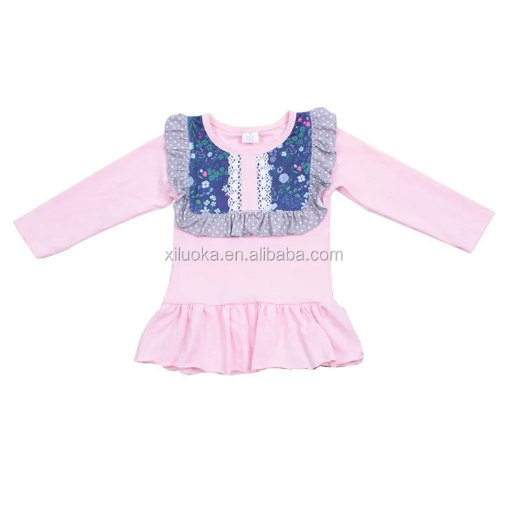 

2020 Spring Soft Fashion Polka Dot Girls Top Design Floral Ruffle Kids Boutique Clothing, Picture