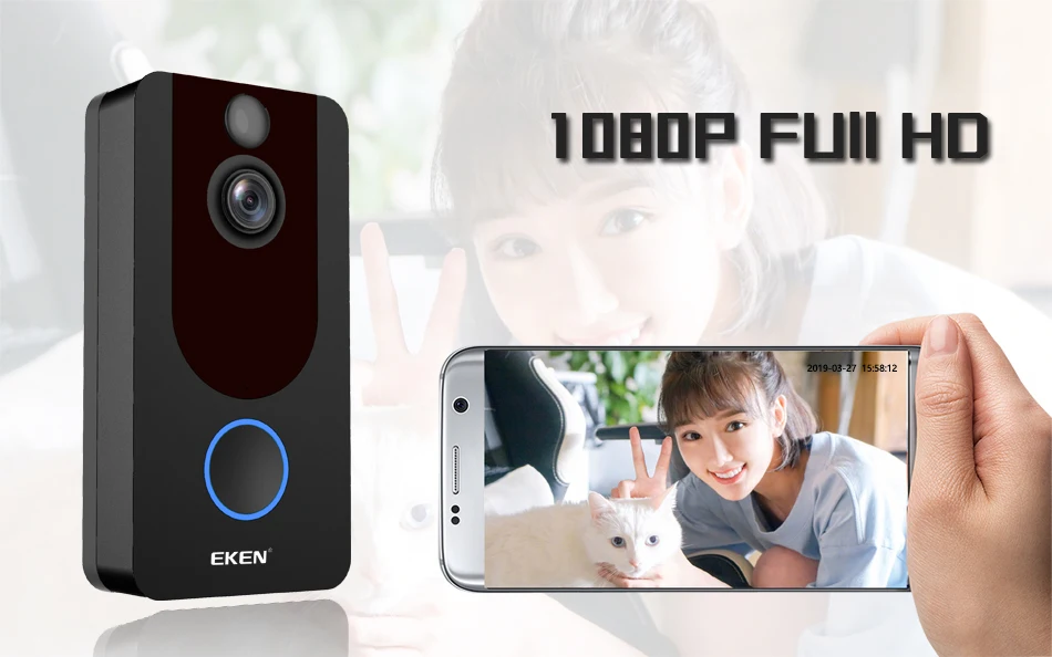 2019 Amazon Hot 1080p Hd V7 Wifi Video Doorbell Home Smart Security Camera Door Bell Wireless