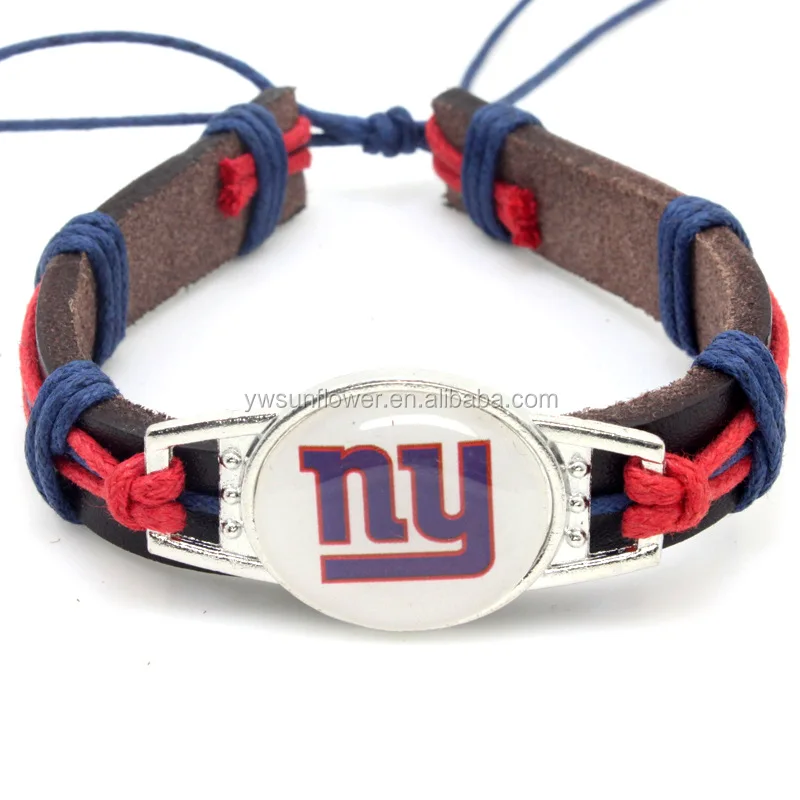 custom logo adjustable Vintage cowhide bracelet nfl charms football team
