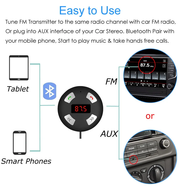 MP3 / MP4 Players Combination and CE Certification car fm transmitter with bluetooth function