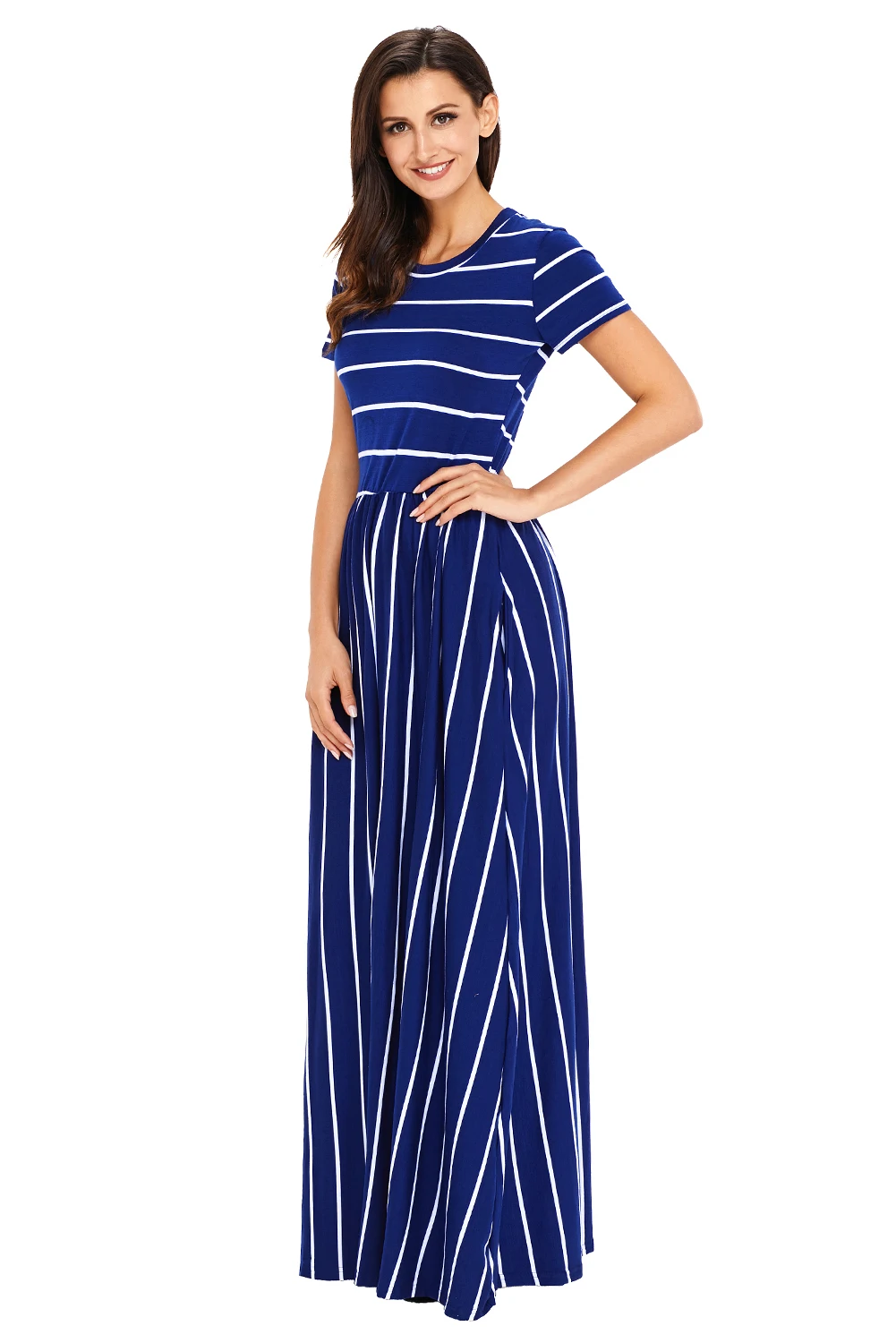 Short Sleeve Striped Casual Women Maxi Dress - Buy Women Maxi Dress ...