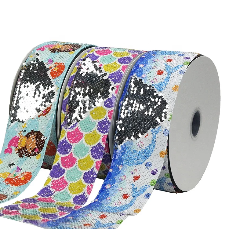 

DIY Your Own Design Easy Reversible Sea Theme Mermaid Sequin And Fabric Personalized Hair Ribbons For Bows, Custom