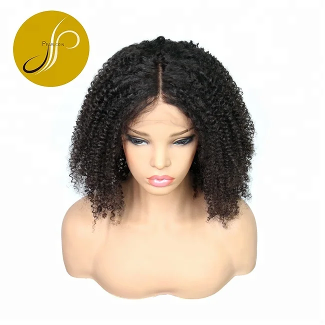 

Pearlcoin Black Women Cuticle Aligned Brazilian Remy Human Hair Hand-tied Afro Kinky Curly 130% Lace Front Wig With Baby Hair, Natural black