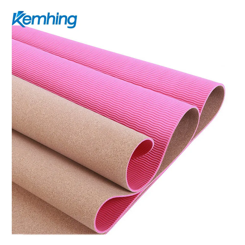 
custom logo print eco friendly yoga mat tpe combine cork yoga mat 