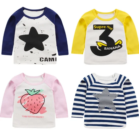 Good price 2018 new arrival baby T-shirt 100% cotton long-sleeved shirt in-stock