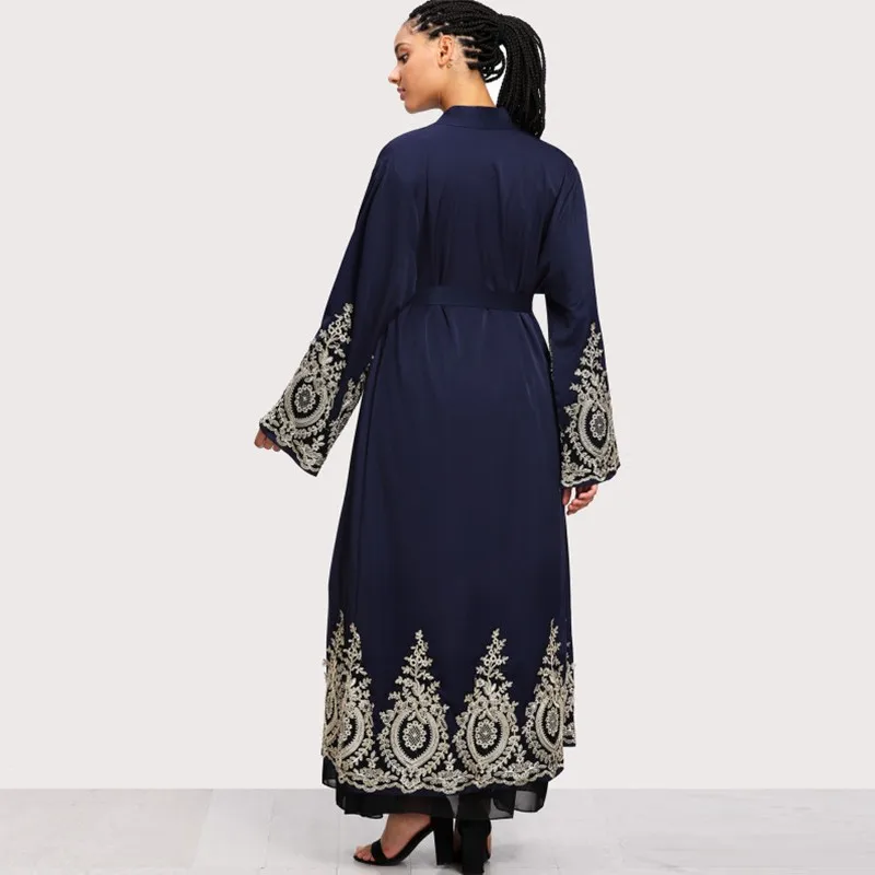 1495 Modest Abayas Black Navy Abaya With Stunning Gold Embroidery Lace