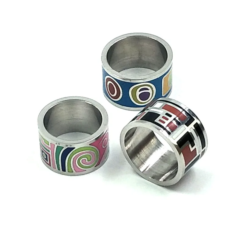 

wide band ring jewellery cloisonne ring gift jewelry no fade no tarnish free shipping free sample enamel stainless steel ring