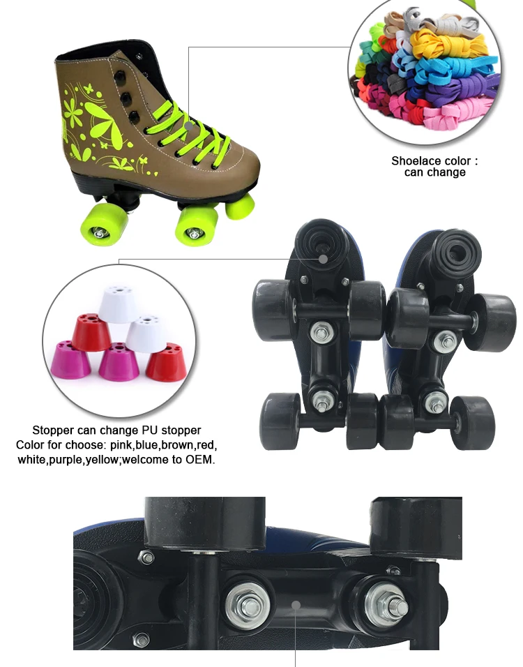 Colorful Four Wheels Detachable Quad Pu Plastic Roller Skate Shoes